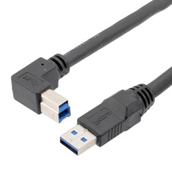高柔性拖链级USB3.0线缆组件，A型公头至直角右出线B型公头，28/26/22AWG，UL20276, VW-1阻燃等级PVC护套，黑色，2.5米的图片