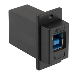 USB3.0转接头/耦合器，ECF法兰式接线板安装，B型母头/A型母头，ABS外壳，黑色的图片