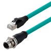 超6类10G级IP67防护等级8针X编码SF/UTP双屏蔽工业户外级高柔性M12线缆，面板安装型M12母头/RJ45公头，CMX阻燃等级TPE护套，青，15米的图片